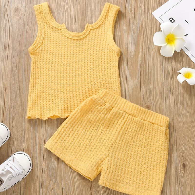 2 Stk Baby Jenter Ermeløs Crop Tank Top & Shorts Barneklær