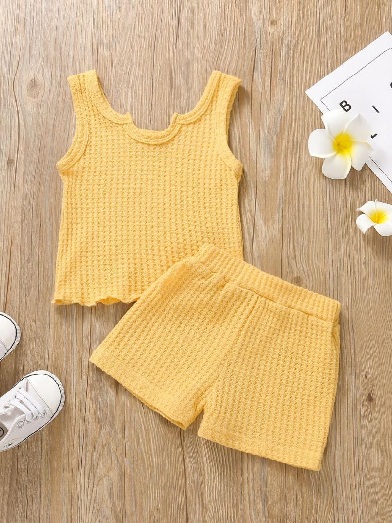 2 Stk Baby Jenter Ermeløs Crop Tank Top & Shorts Barneklær