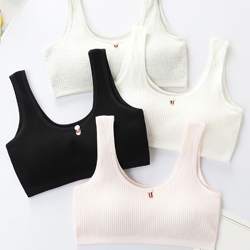 4stk Trenings-bh For Jenter Sømløs Stretchy Sportsbraletter Ermeløse Avlinger Tanktops Undertøy