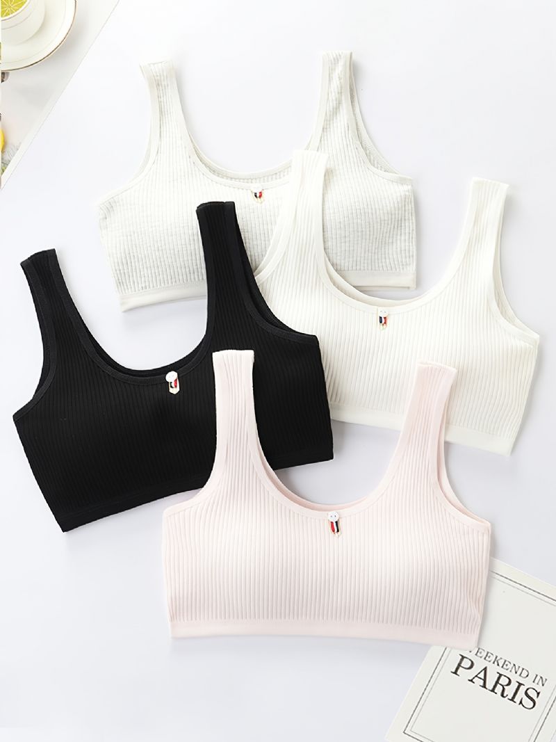 4stk Trenings-bh For Jenter Sømløs Stretchy Sportsbraletter Ermeløse Avlinger Tanktops Undertøy