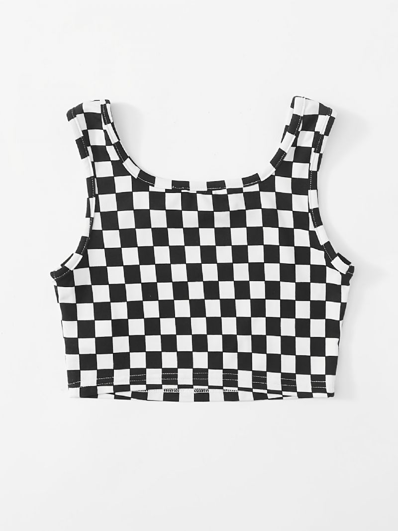 Barn Jenter Rutet Rutete Print Ermeløs Crop Tank Top Camisole Barneklær