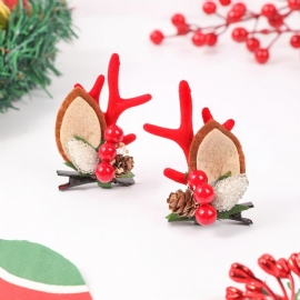 1 Par Barn Christmas Series Cute Pine Cones Side Deer Point Hair Clip