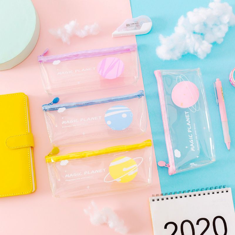 1 Stk Gjennomsiktig Vanntett Blyantveske Penneveske Clear Case Marker Pouch Multifonction Organizer Box Etui Makeup Bag Kontor College Skole Gave Til Voksne Tenåring Jente Gutt