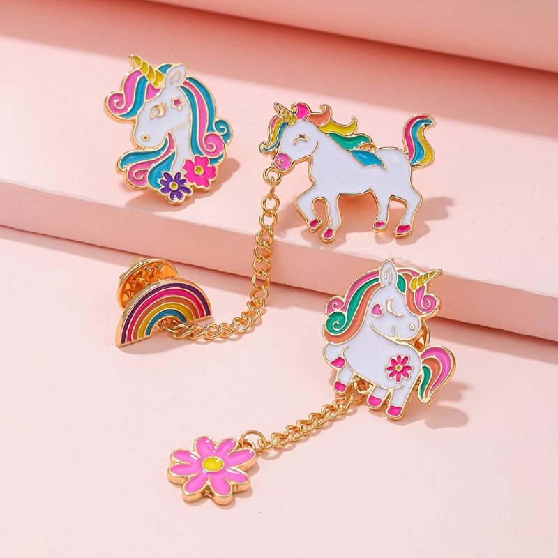 3 Stk Jenter Unicorn Rainbow Design Brosje Pins For Backpack Jeans Shirts