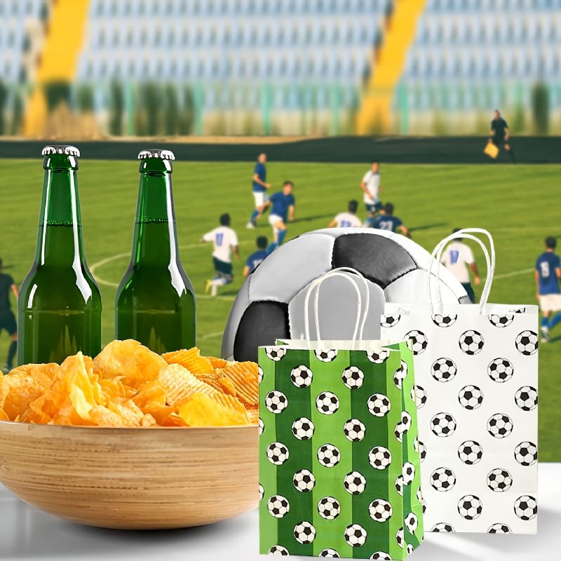 6 Stk Fotballmønster Goodiebags Papir Snackgaver Fotballgodteriposer Med Håndtak Fotballfestfavoritter Handelsvesker For Gutter Jenter Temafest Bursdagsutstyr