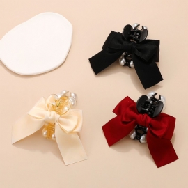 Big Bow Hair Claw Clip Glansikker Perlehår Jaw Søt Styling Hårtilbehør For Kvinner Jenter Ball Party Gift