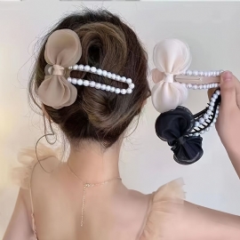 Faux Pearl Hair Claw Clips Sløyfe Hodeplagg Tykt Langt Hår Kjeveklemmer Hårnål For Kvinner Jenter