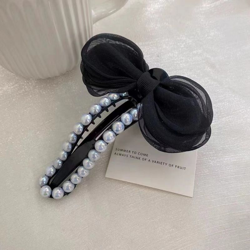 Faux Pearl Hair Claw Clips Sløyfe Hodeplagg Tykt Langt Hår Kjeveklemmer Hårnål For Kvinner Jenter