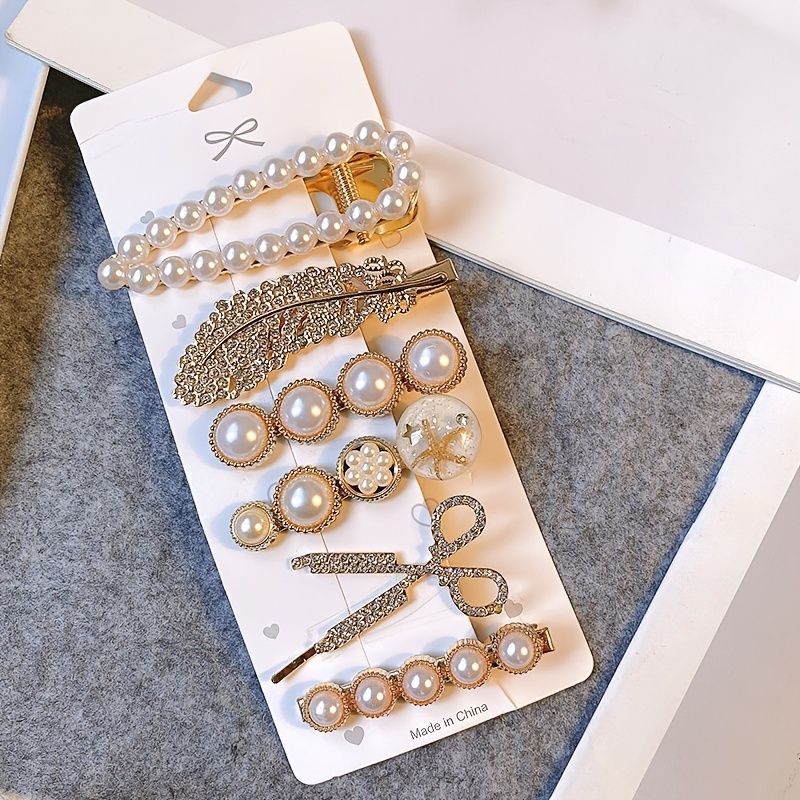 Faux Pearl Hårklemmer Mote Jenter Elegant Barrette For Langt Hår Kort Kvinner 6 Stk/sett