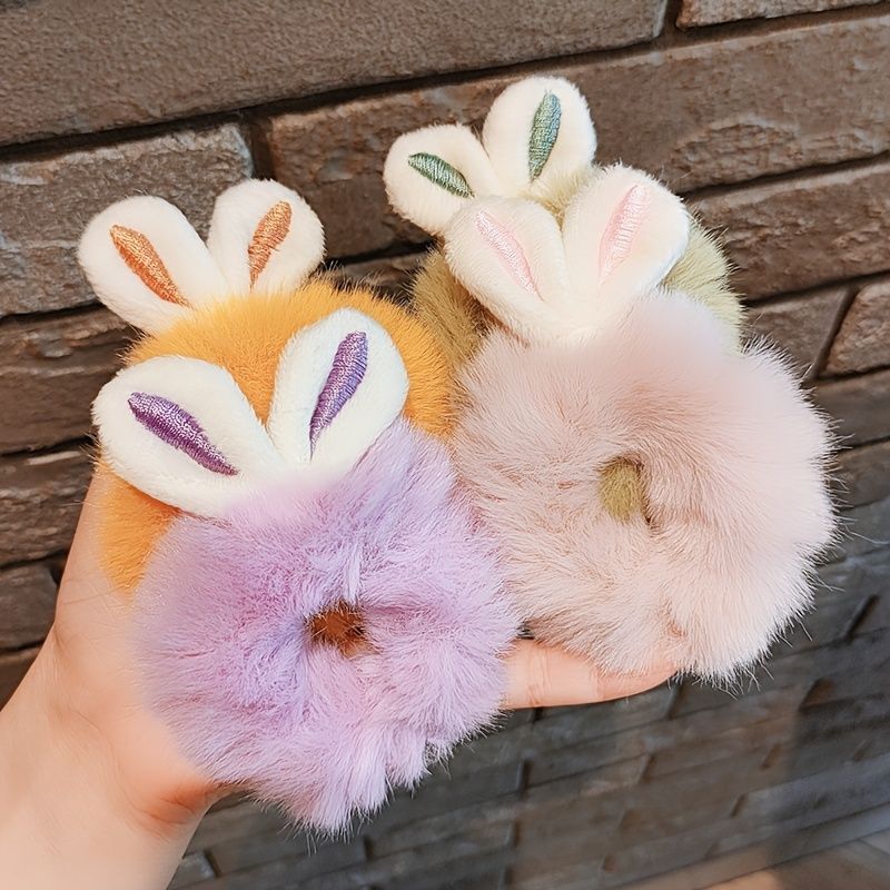 Hår Kvinner Hestehaleholdere Kanin Scrunchies Jenter Hår Med Faux Tilbehør Hårbånd Slips Furry Elastisk Søt Hår Bobbles Klare Små Gummibånd Til Hår 1 Stk.