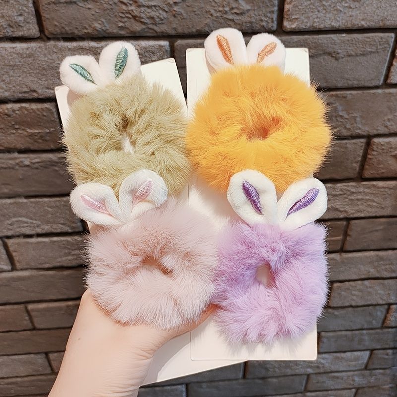 Hår Kvinner Hestehaleholdere Kanin Scrunchies Jenter Hår Med Faux Tilbehør Hårbånd Slips Furry Elastisk Søt Hår Bobbles Klare Små Gummibånd Til Hår 1 Stk.