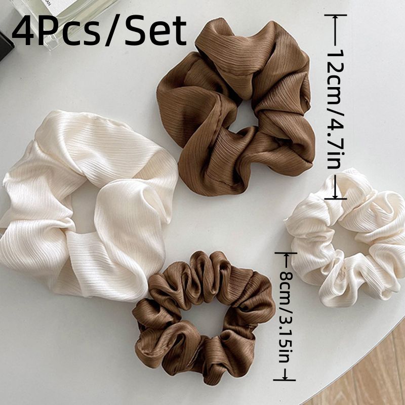 Myk Sateng Søvn Hår Scrunchies Lyse Silkeaktig Hestehaler Holder Krøller Hår Scrunchy Elastiske Hårbånd Knyter Hårtilbehør Armbånd For Kvinner Jenter Krøllete Hår Bun 4stk