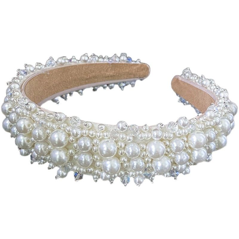 Perle Pannebånd For Kvinner Hvit Bling Faux Pearl Rhinestones Hårbånd Brudehårbøyle Bryllupshårtilbehør For Jenter