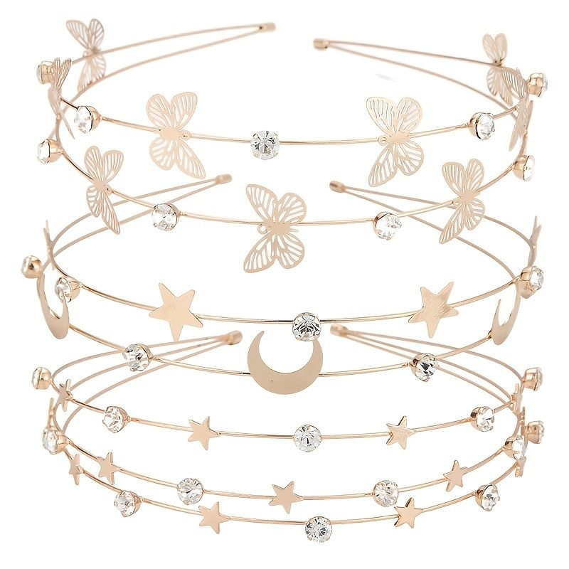 Rhinestone Crystal Hodebånd Butterfly Moon Star Dobbelt Metal Hodeplagg Hårtilbehør Tilbehør Damer Jenter