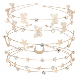 Rhinestone Crystal Hodebånd Butterfly Moon Star Dobbelt Metal Hodeplagg Hårtilbehør Tilbehør Damer Jenter