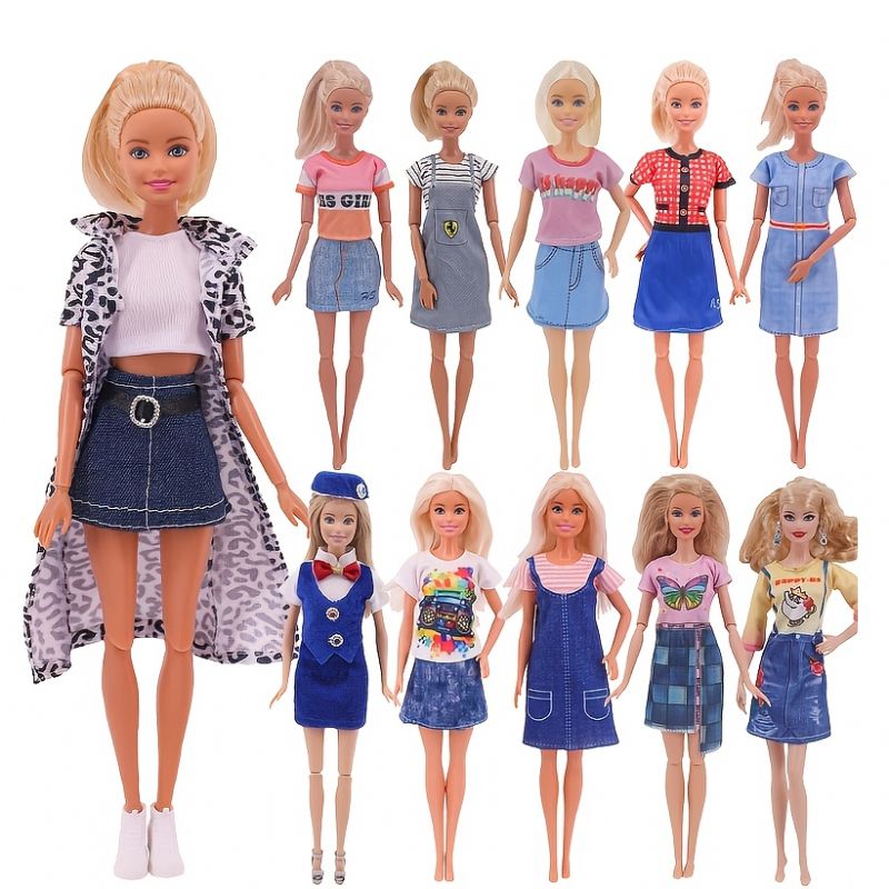 Siste Kjole Barbie Dongeri Skjørt Blå Jente Dukke Klær Passer 30 cm Tilbehør Gjør-selv-gave Høye Hæler