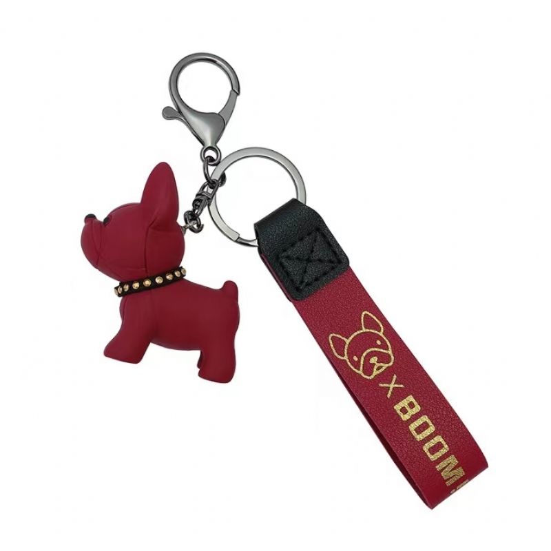 Tegneserie Fransk Bulldog Nøkkelring Bom Hund Ornament Harpiks Valp Liten Shiba Inu Dukke Dyreveske Anheng Bilnøkkel Metall Menn Kvinner Gutt Jente