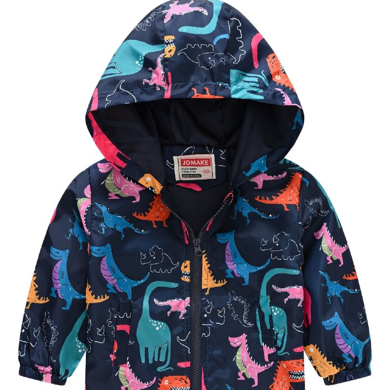 1 Stk Casual Søt Dinosaur Print Glidelås Hettejakke Cardigan Krage Termojakke For Vinter Gutter Jenter