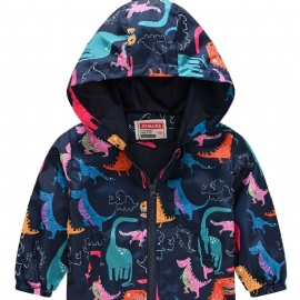 1 Stk Casual Søt Dinosaur Print Glidelås Hettejakke Cardigan Krage Termojakke For Vinter Gutter Jenter