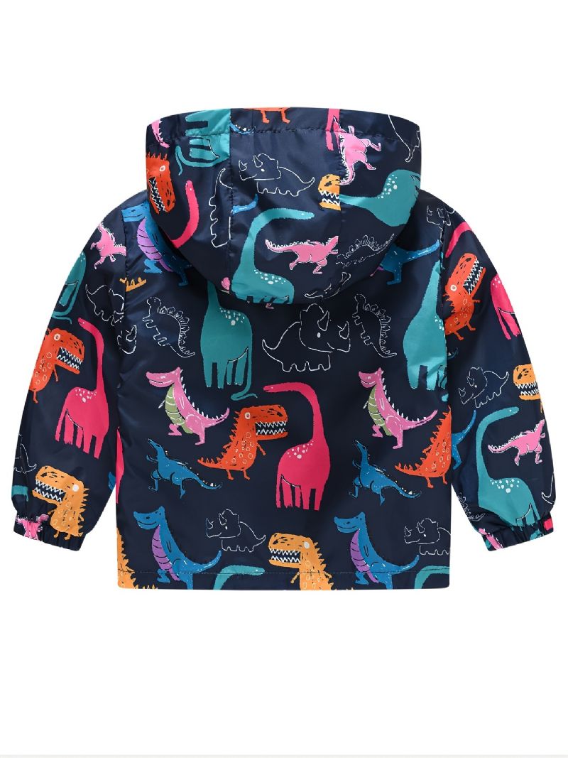 1 Stk Casual Søt Dinosaur Print Glidelås Hettejakke Cardigan Krage Termojakke For Vinter Gutter Jenter