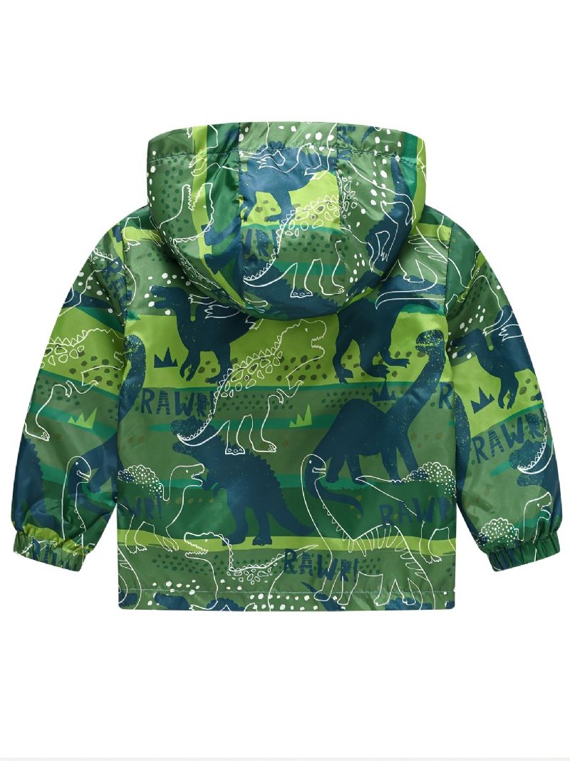 1 Stk Casual Søt Grønn Dinosaur Print Glidelås Hettejakke Cardigan Krage Termojakke For Vinter Gutter Jenter