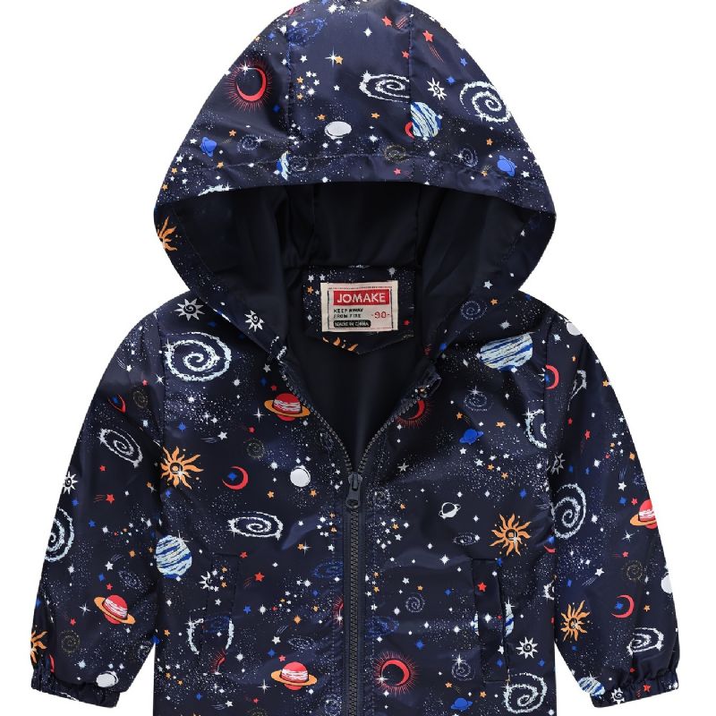 1 Stk Gutter Casual Space Print Glidelås Hettejakke Cardigan Krage Termisk Jakke Til Vinteren