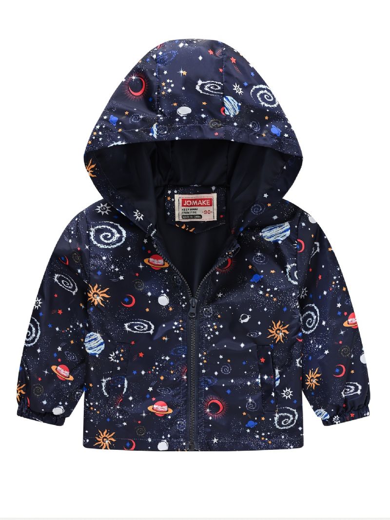 1 Stk Gutter Casual Space Print Glidelås Hettejakke Cardigan Krage Termisk Jakke Til Vinteren