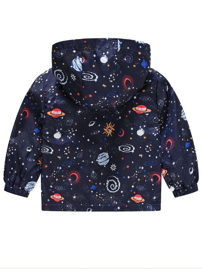 1 Stk Gutter Casual Space Print Glidelås Hettejakke Cardigan Krage Termisk Jakke Til Vinteren