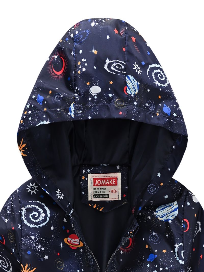 1 Stk Gutter Casual Space Print Glidelås Hettejakke Cardigan Krage Termisk Jakke Til Vinteren