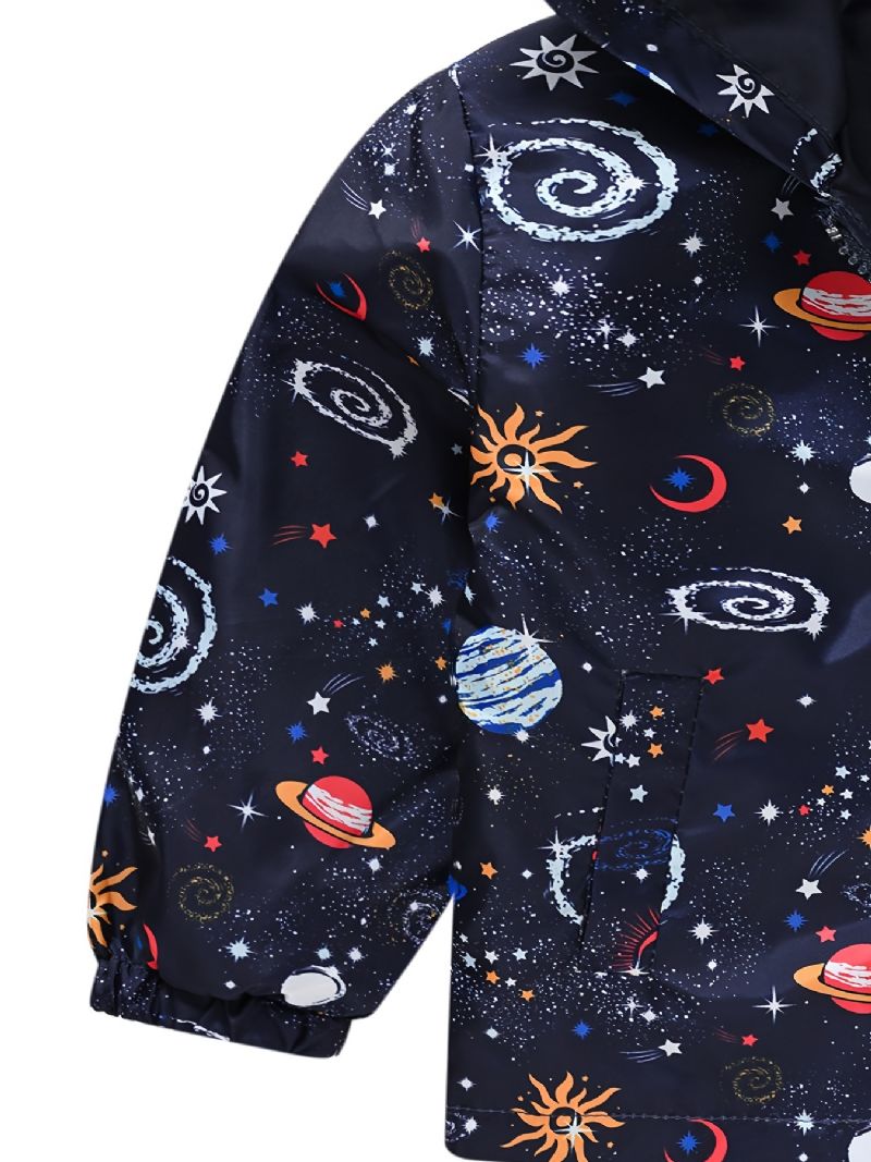 1 Stk Gutter Casual Space Print Glidelås Hettejakke Cardigan Krage Termisk Jakke Til Vinteren