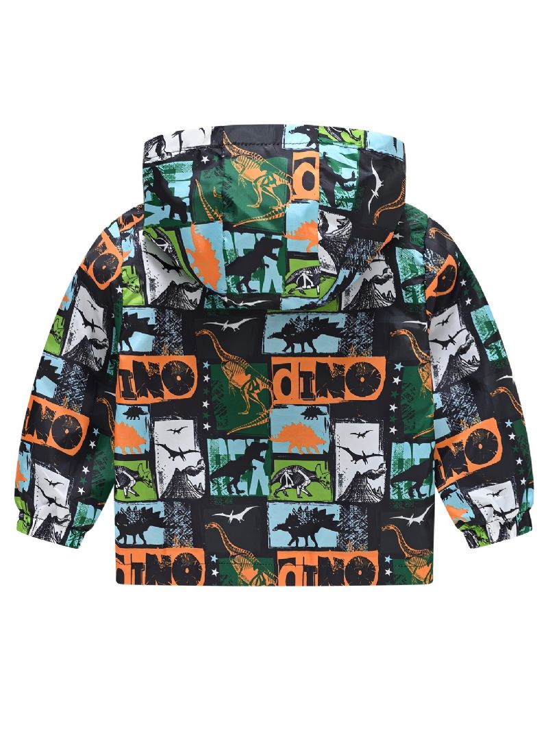 1 Stk Gutter Jenter Casual Søt Dinosaur Print Glidelås Hettejakke Cardigan Krage Fleece Termisk Jakke Til Vinter