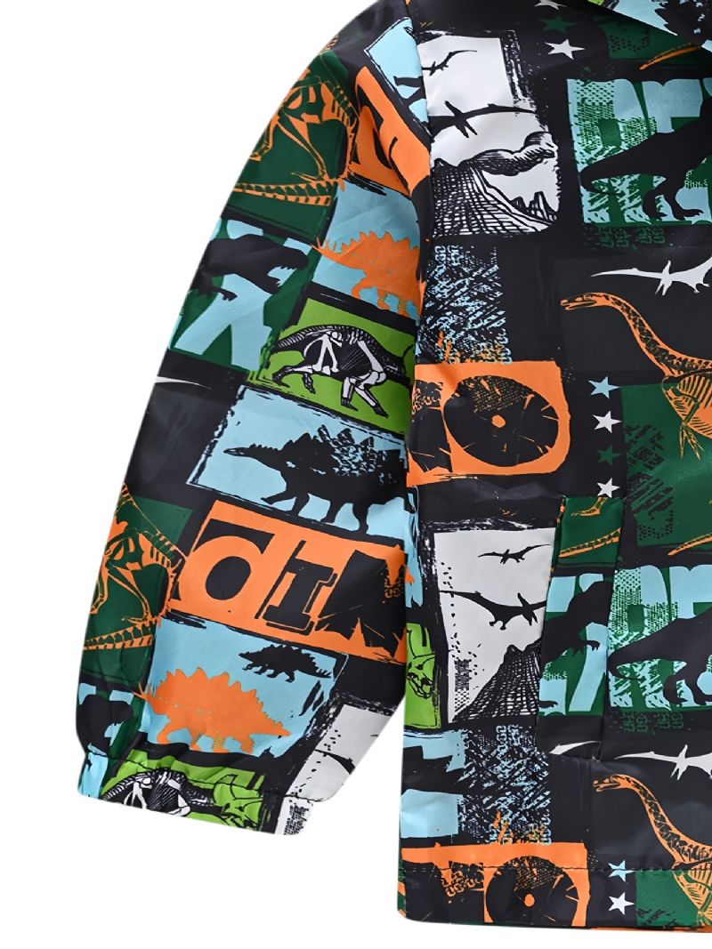 1 Stk Gutter Jenter Casual Søt Dinosaur Print Glidelås Hettejakke Cardigan Krage Fleece Termisk Jakke Til Vinter