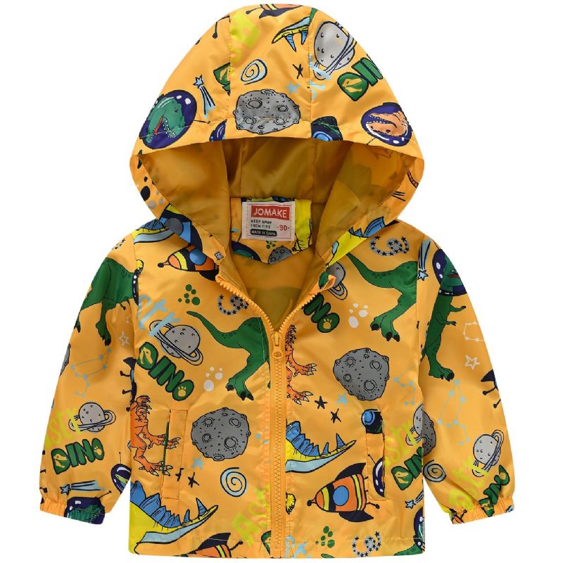 1 Stk Gutter Jenter Casual Søt Dinosaur Print Glidelås Hettejakke Cardigan Kragejakke Til Vinter