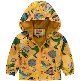 1 Stk Gutter Jenter Casual Søt Dinosaur Print Glidelås Hettejakke Cardigan Kragejakke Til Vinter