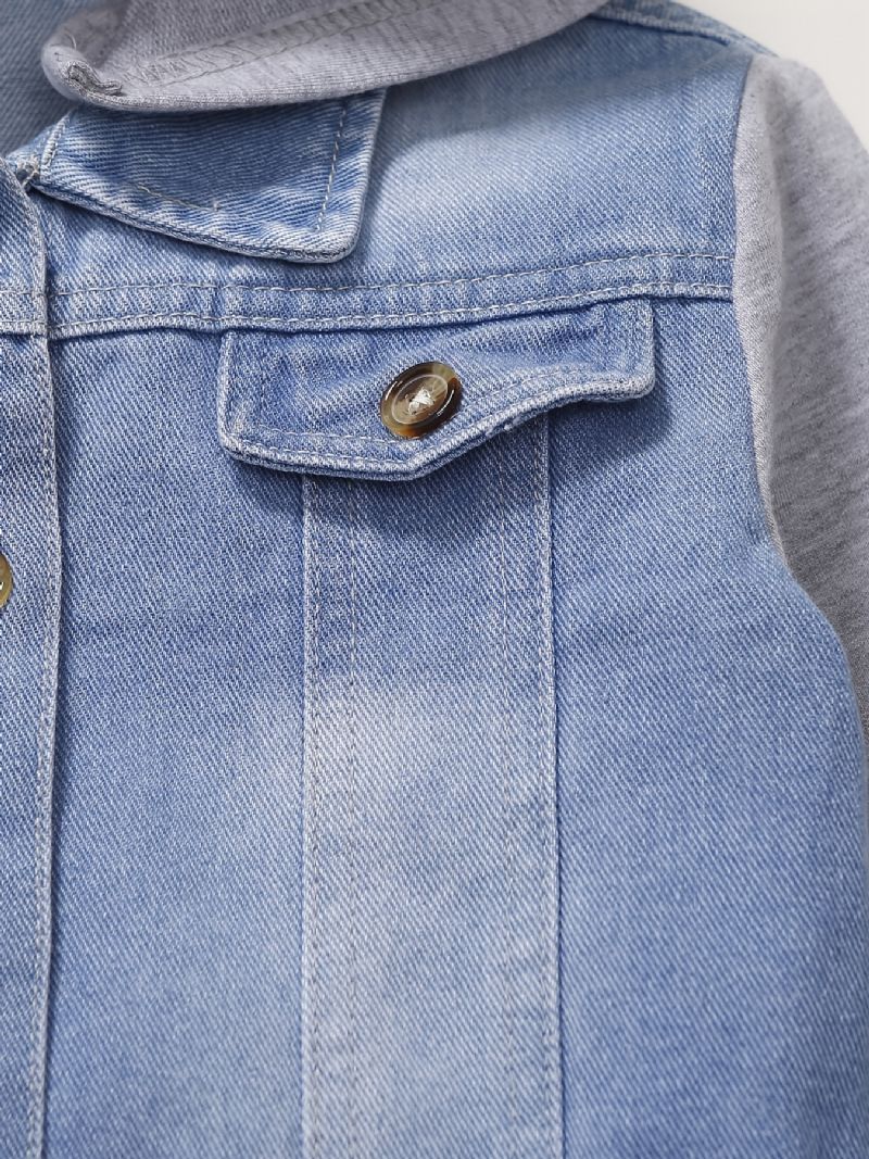 Baby Guttens Casual Stitching Hette Denimjakke Med Søt Kattetrykk For Vinter Cerulean