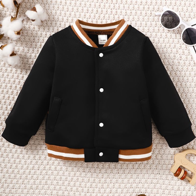 Baby Gutter Bear Mønster Striped Trim Bomber Jacket