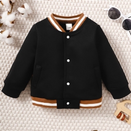 Baby Gutter Bear Mønster Striped Trim Bomber Jacket