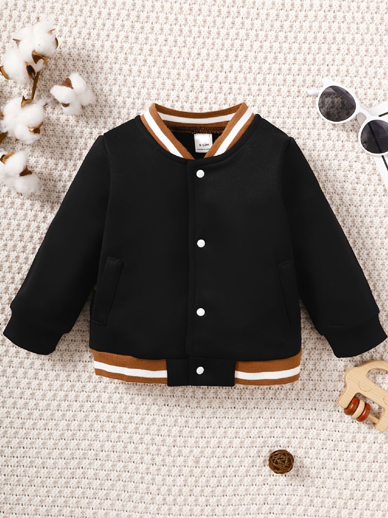 Baby Gutter Bear Mønster Striped Trim Bomber Jacket