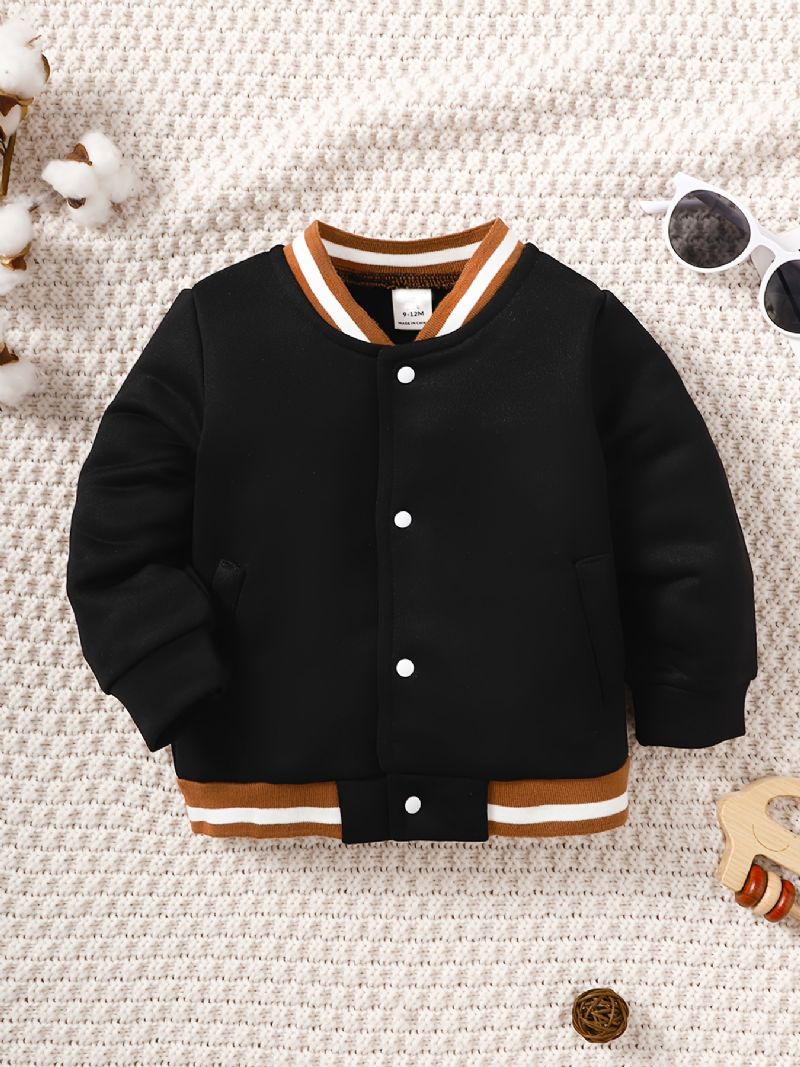 Baby Gutter Bear Mønster Striped Trim Bomber Jacket