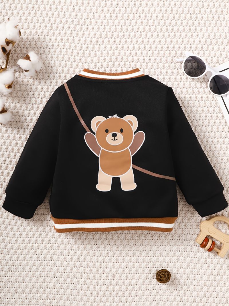 Baby Gutter Bear Mønster Striped Trim Bomber Jacket