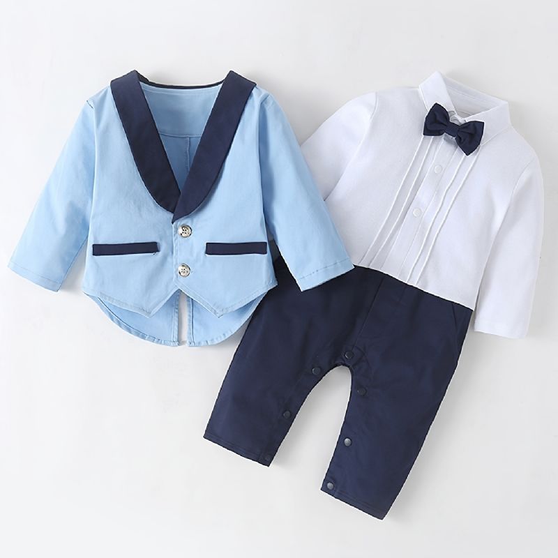 Baby Gutter Colorblock Langermet Jumpsuit + Matchende Jakke Babydåpsantrekk Babyklær