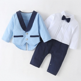 Baby Gutter Colorblock Langermet Jumpsuit + Matchende Jakke Babydåpsantrekk Babyklær