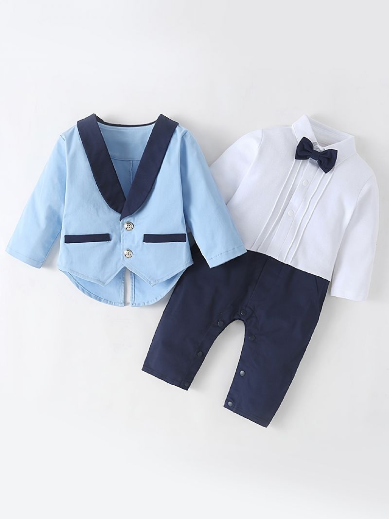 Baby Gutter Colorblock Langermet Jumpsuit + Matchende Jakke Babydåpsantrekk Babyklær