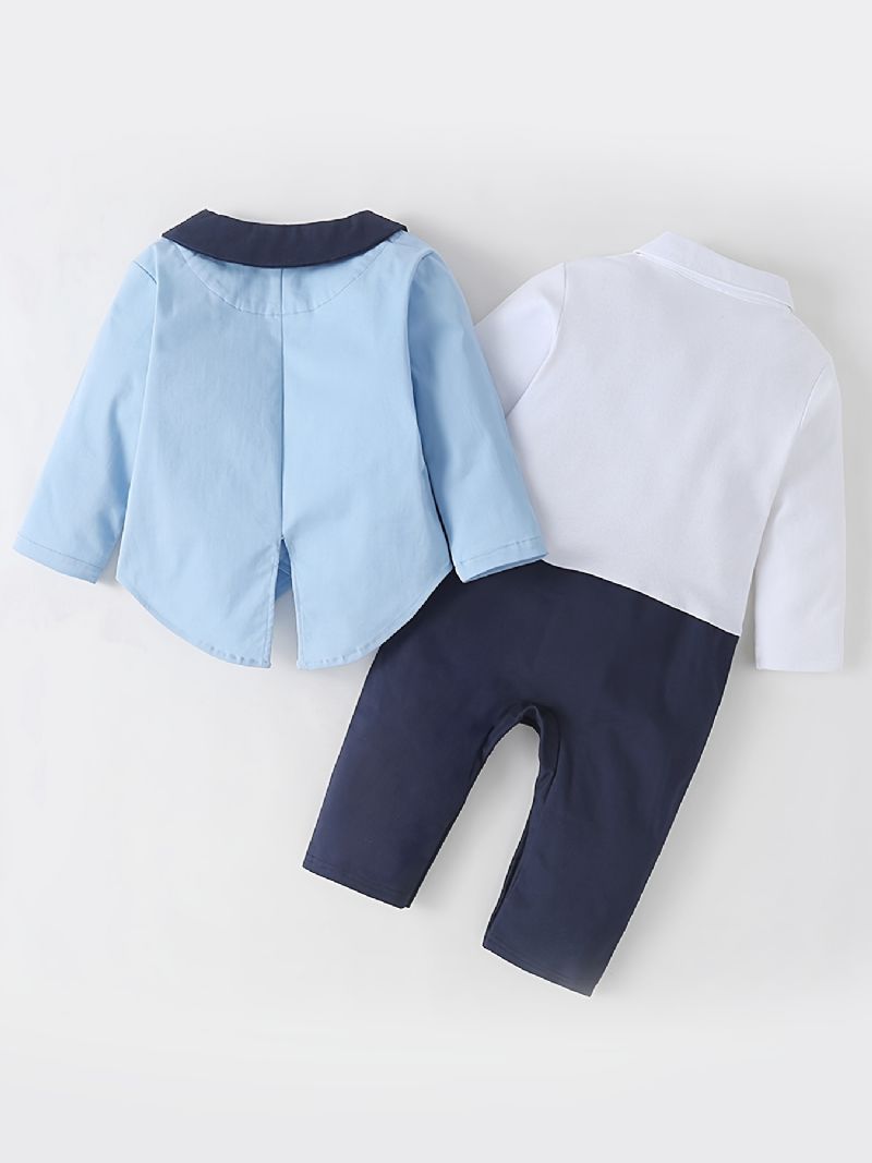 Baby Gutter Colorblock Langermet Jumpsuit + Matchende Jakke Babydåpsantrekk Babyklær