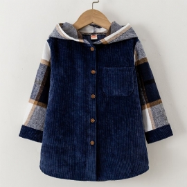 Baby Gutter Corduroy Hettejakke Knapp Color Block Coat Barneklær