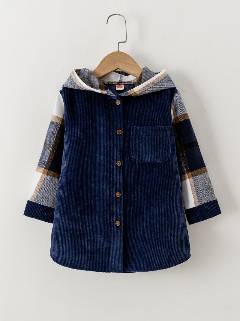 Baby Gutter Corduroy Hettejakke Knapp Color Block Coat Barneklær