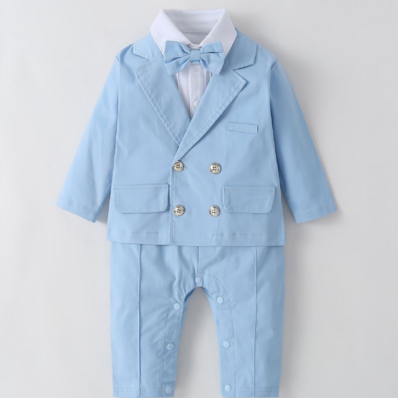 Baby Gutter Gentleman Antrekk Rompers Langermet Jumpsuit & Jakkesett Bryllupsbursdagsfest