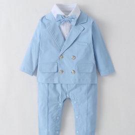 Baby Gutter Gentleman Antrekk Rompers Langermet Jumpsuit & Jakkesett Bryllupsbursdagsfest