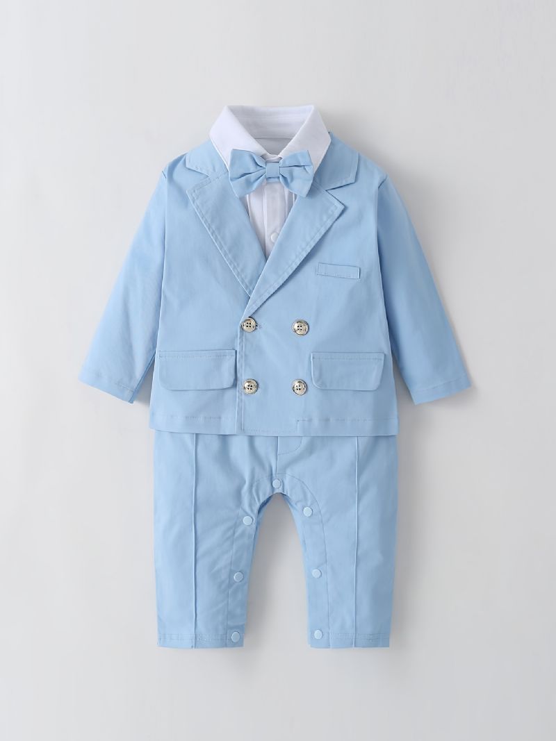 Baby Gutter Gentleman Antrekk Rompers Langermet Jumpsuit & Jakkesett Bryllupsbursdagsfest