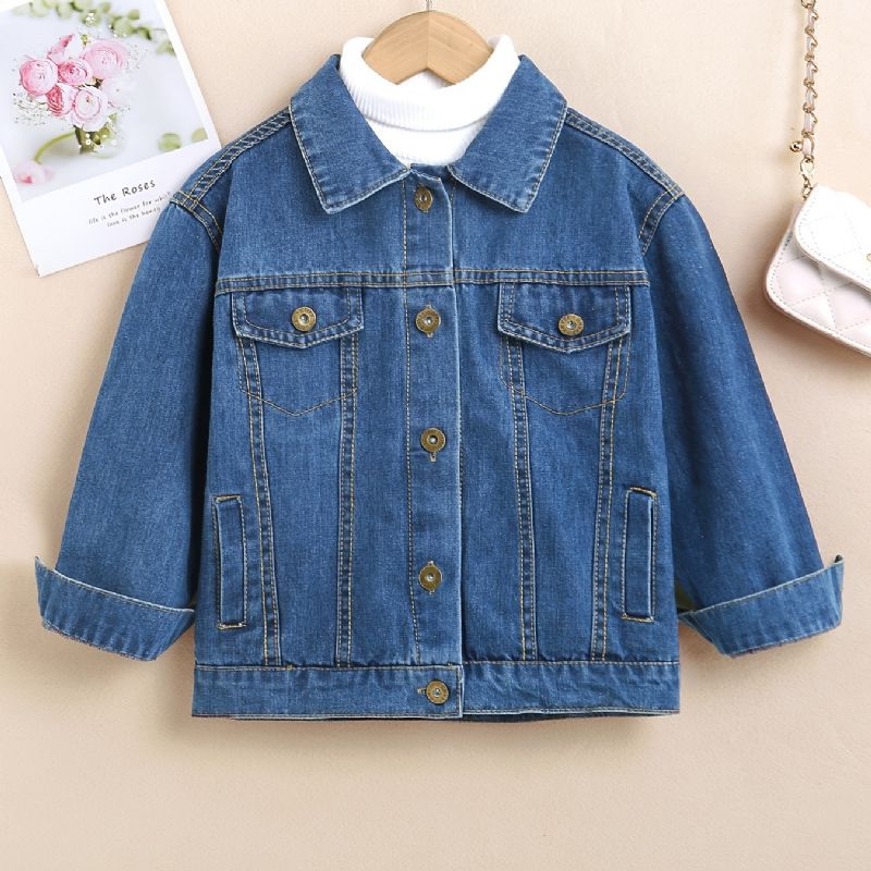 Baby Gutter Jenter Button Down Denimjakke Langermet Lapel Coat Barneklær